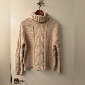 Seven7 Cream Cable Knit Turtleneck Sweater